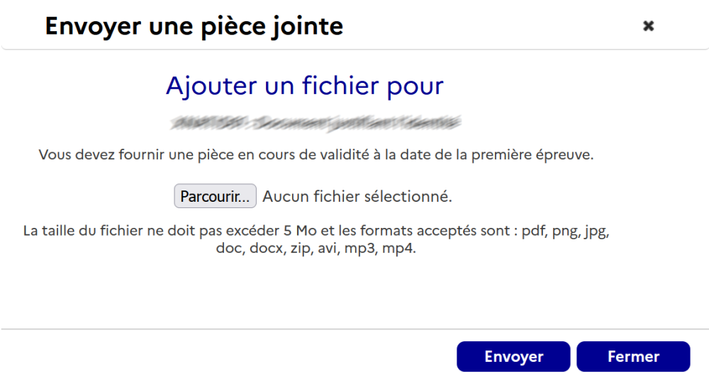 Fenêtre d'ajout d'une pièce justificative