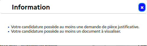 Précisions demandées dans le cas d'une action en attente pour le candidat