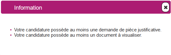 Précisions demandées dans le cas d'une action en attente pour le candidat