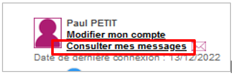 Focus sur le lien permettant d'accèder à mes messages.