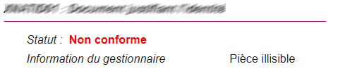 Exemple d'une pièce au statut « Non conforme »