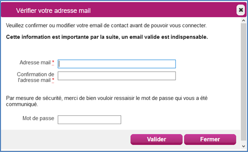 Ecran de modification du mot de passe lors de la première connexion au compte candidat.