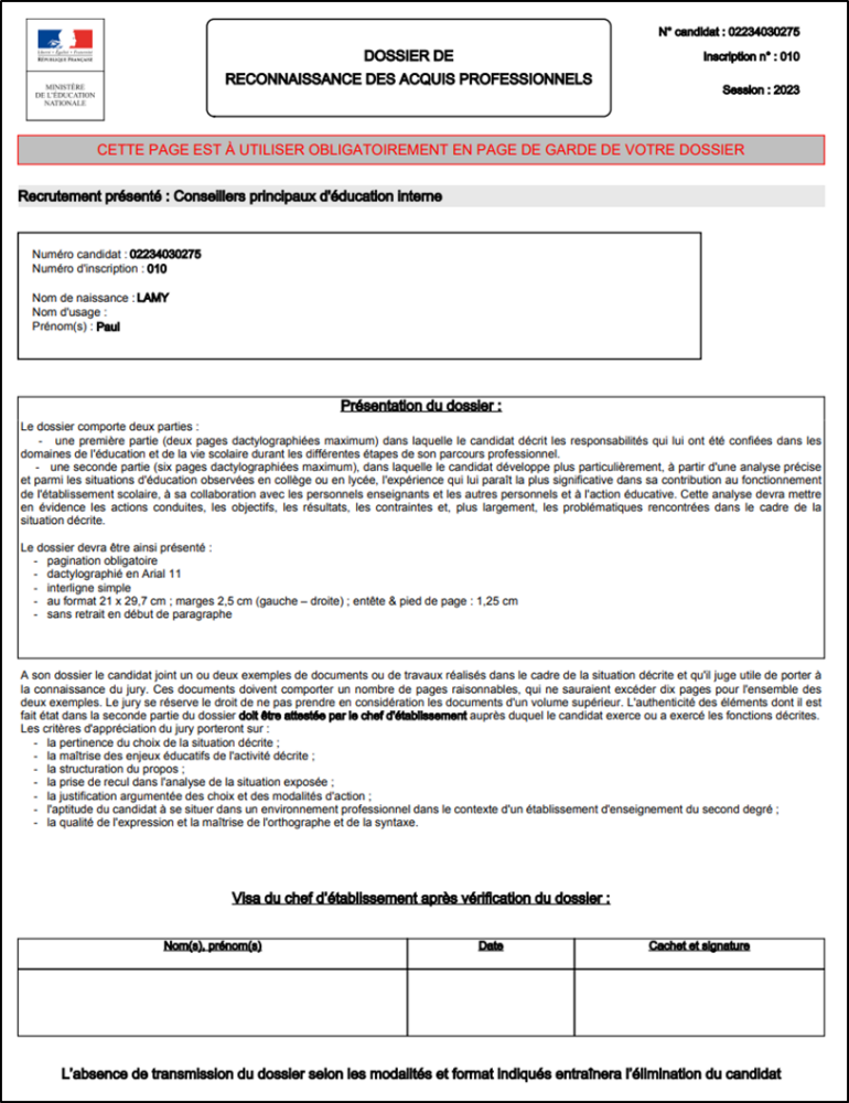 Exemple de dossier RAEP