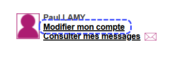 Emplacement du menu pour modifier le compte candidat