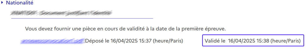 Exemple d'une pièce validée par le gestionnaire académique
