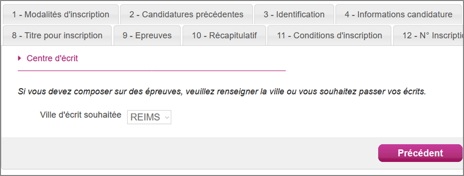 Choix du centre d'écrit