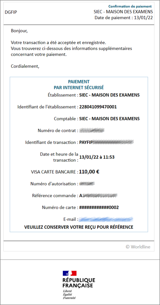 Exemple de mail de confirmation de paiement