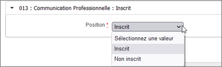 Choix de la position d'une épreuve (« inscrit » ou « non inscrit »)
