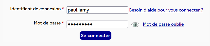 Exemple de connexion avec des identifiants et mot de passe issu d'un papillon de connexion