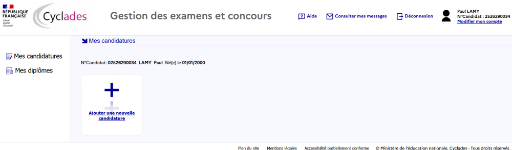 Aperçu de la page d'accueil sans candidature active