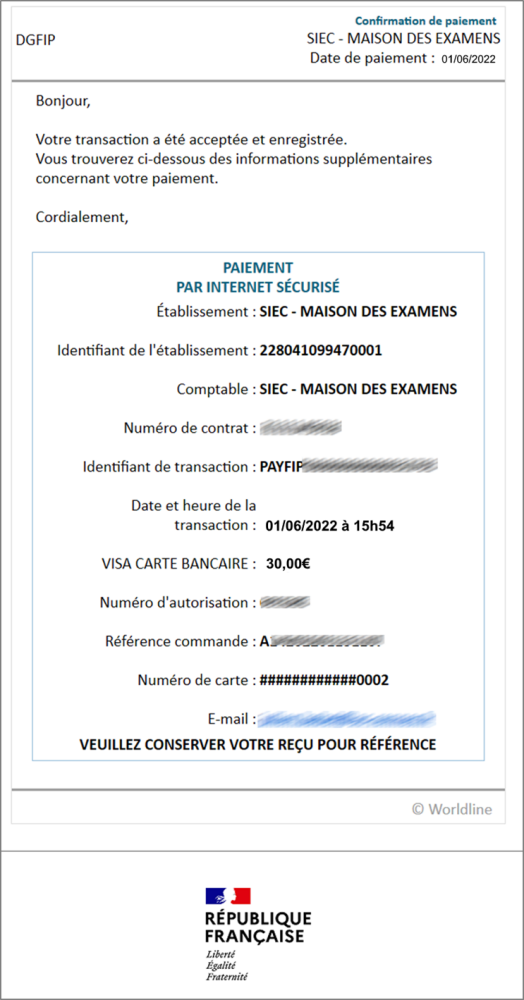 Exemple de mail de confirmation de paiement