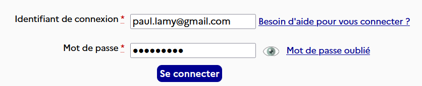 Exemple de connexion avec des identifiants et mot de passe issu d'un papillon de connexion